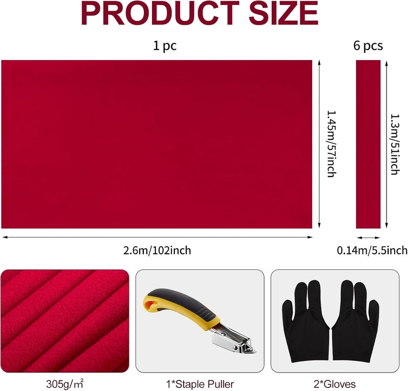 STRONGBERRY Pre-Cut Pool Table Felt Replacement Kit - 8ft Billiard Cloth w/Gloves, Strips & Tools, Felt for Pool Tables - Image 2